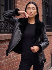 Roman Black Faux Fur Aviator Jacket - Image 1 of 4