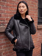 Roman Black Faux Fur Aviator Jacket - Image 2 of 4