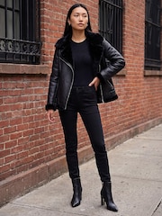 Roman Black Faux Fur Aviator Jacket - Image 3 of 4