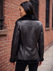 Roman Black Faux Fur Aviator Jacket - Image 4 of 4