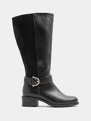 Yours Curve Black Stretch Panel Knee High Boots - Image 2 of 5