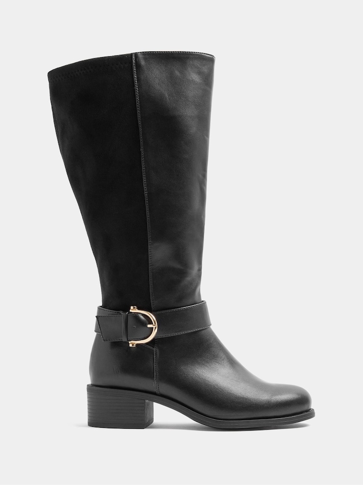 Yours Curve Black Stretch Panel Knee High Boots - Image 2 of 5 Yours Curve Black Stretch Panel Knee High Boots - Image 2 of 5