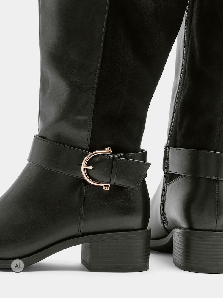 Yours Curve Black Stretch Panel Knee High Boots - Image 5 of 5 Yours Curve Black Stretch Panel Knee High Boots - Image 5 of 5