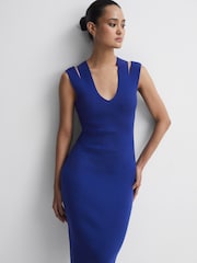Reiss Purple Kara Knitted Double Strap Midi Dress - Image 1 of 5