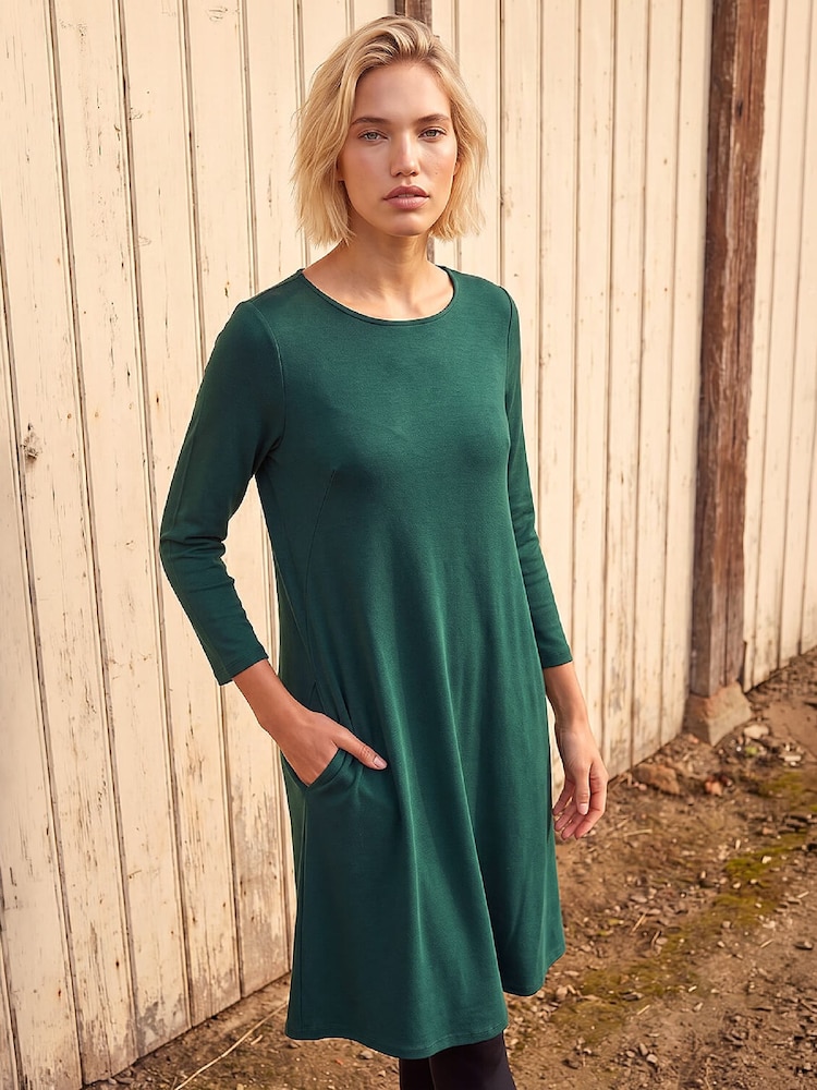 Roman Green A-Line Pocket Stretch Swing Dress - Image 2 of 4 Roman Green A-Line Pocket Stretch Swing Dress - Image 2 of 4