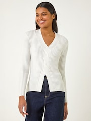 Roman White Cable Split Detail Rib Jumper - Image 1 of 4