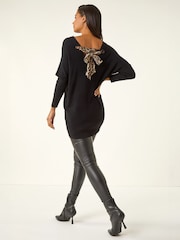 Roman Black Animal Print Tie Back Longline Jumper - Image 3 of 4