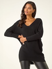 Roman Black Animal Print Tie Back Longline Jumper - Image 4 of 4