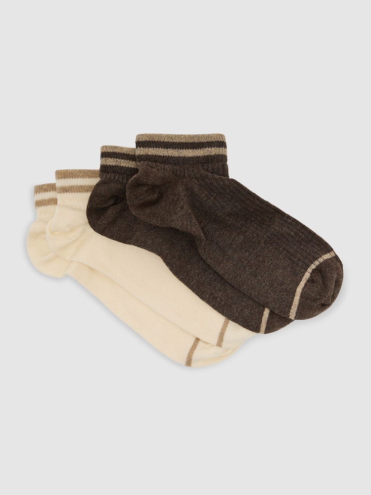 Reiss Brown/White Cara 2-Pack Cotton-Blend Trainer Socks - Image 1 of 3