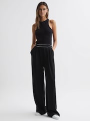Reiss Black Abigail Wide Leg Elasticated Trousers - Image 1 of 5