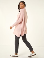 Roman Pink Cable Knit Roll Neck Poncho Jumper - Image 3 of 4