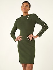 Roman Green Button Detail Roll Neck Jumper Dress - Image 1 of 4