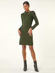 Roman Green Button Detail Roll Neck Jumper Dress - Image 2 of 4