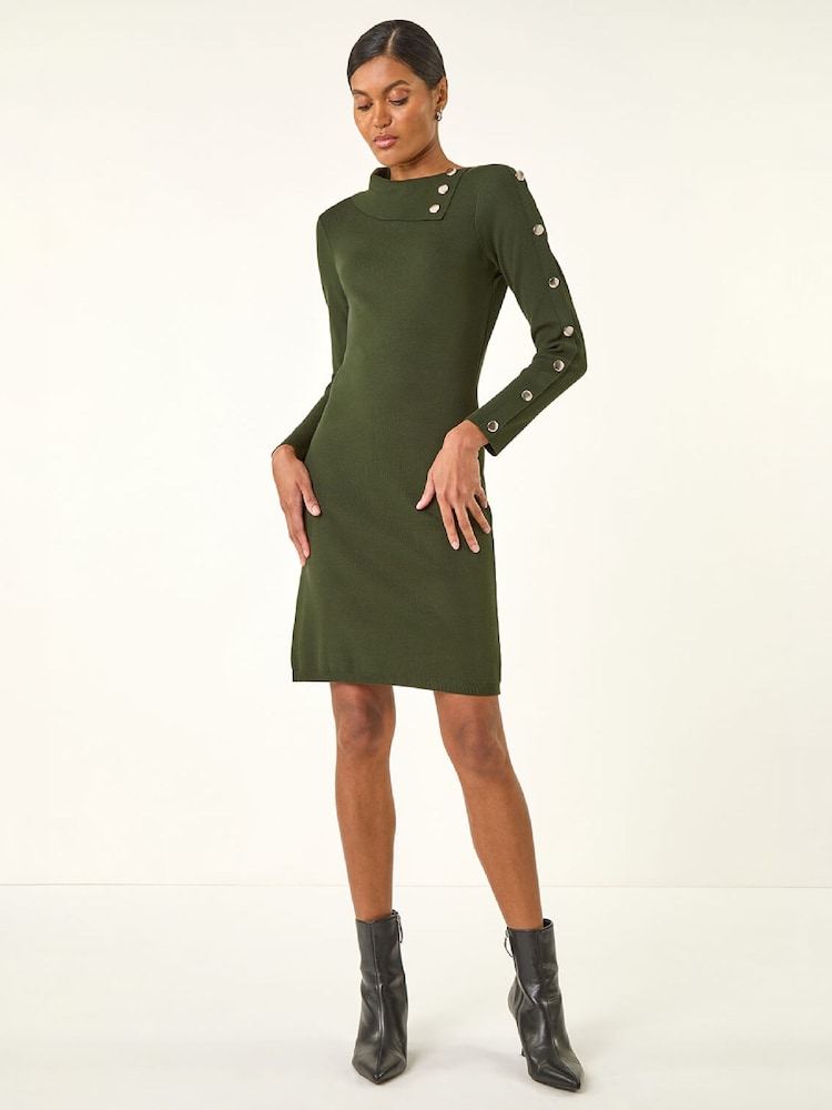 Roman Green Button Detail Roll Neck Jumper Dress - Image 2 of 4 Roman Green Button Detail Roll Neck Jumper Dress - Image 2 of 4