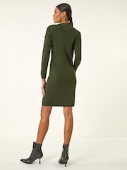 Roman Green Button Detail Roll Neck Jumper Dress - Image 3 of 4