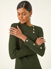 Roman Green Button Detail Roll Neck Jumper Dress - Image 4 of 4