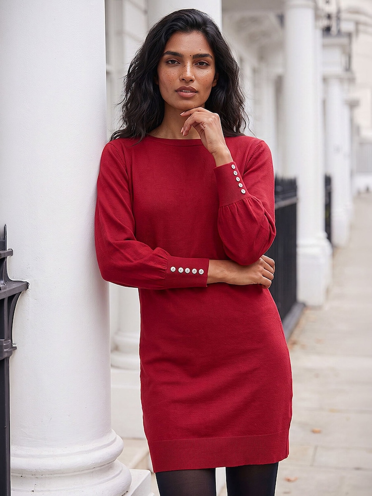 Buy Roman Red Button Detail Knitted Jumper Dress from Next USA