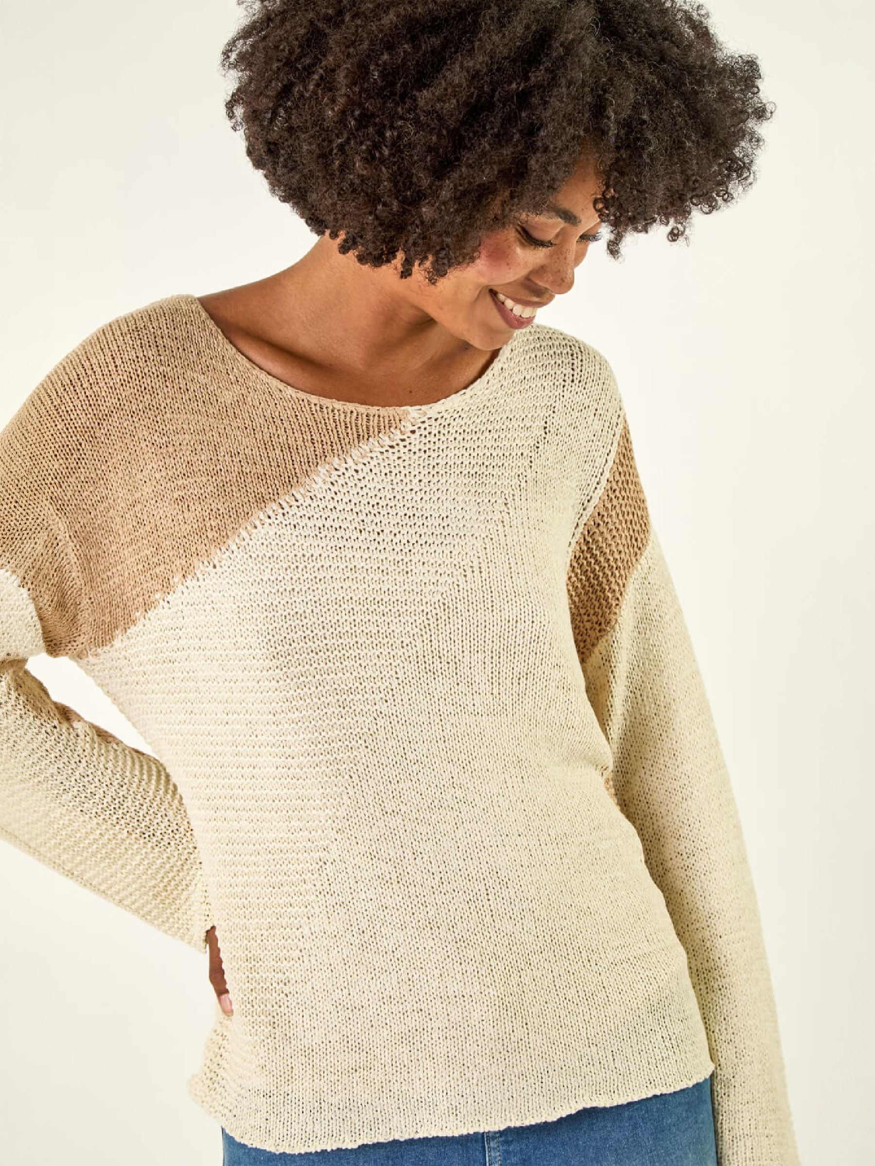 Roman Women's Colour Block Knit Jumper in Cream | Size: 20 - Image 3