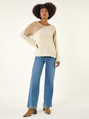 Roman White Colour Block Knit Jumper - Image 2 of 4