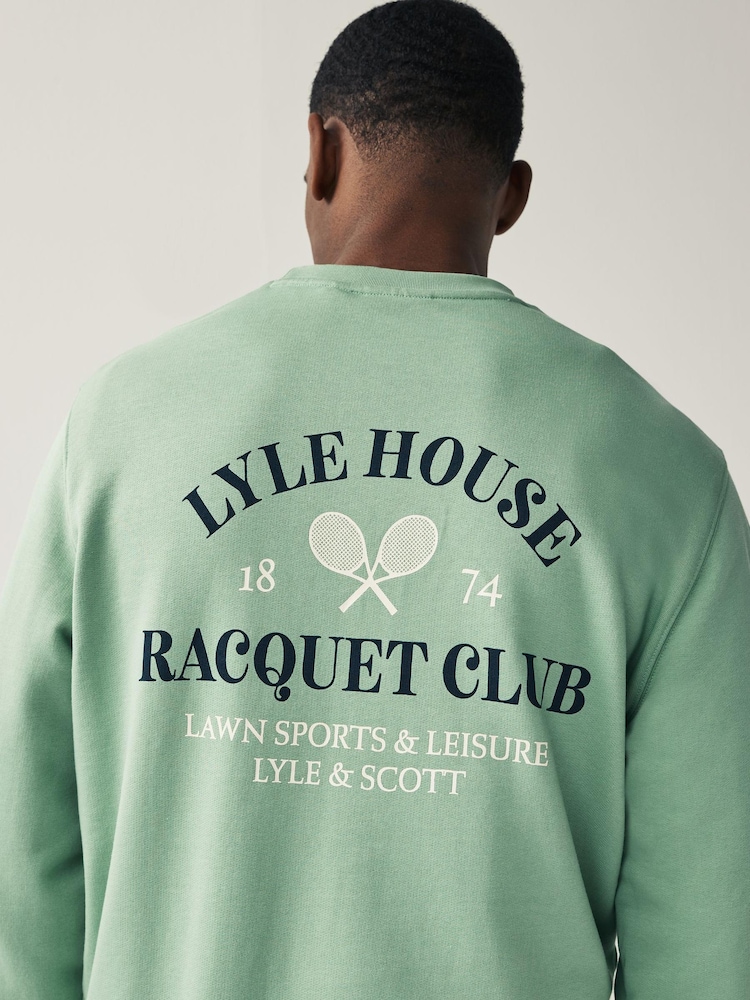 Lyle & Scott Green Racquet Club Graphic Back Print Sweatshirt - Image 5 of 5