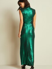 Green Sleeveless High Neck Ruched Midi Dress - Image 3 of 5