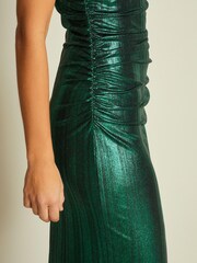 Green Sleeveless High Neck Ruched Midi Dress - Image 4 of 5