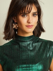 Green Sleeveless High Neck Ruched Midi Dress - Image 5 of 5