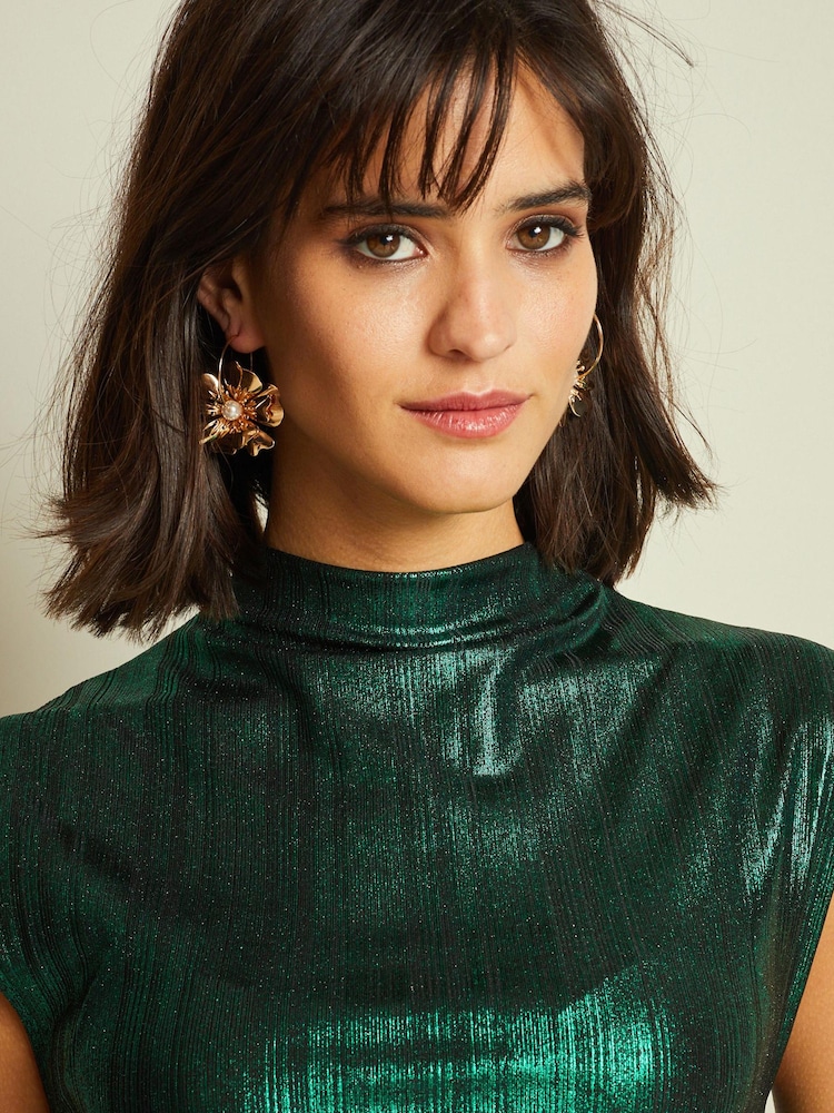 Green Sleeveless High Neck Ruched Midi Dress - Image 5 of 5