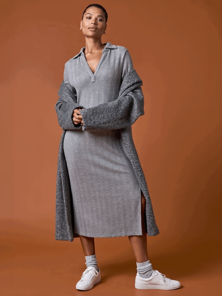 next grey dress Buy Roman Collar Ribbed Knit Midi from Gibraltar bfsale2025