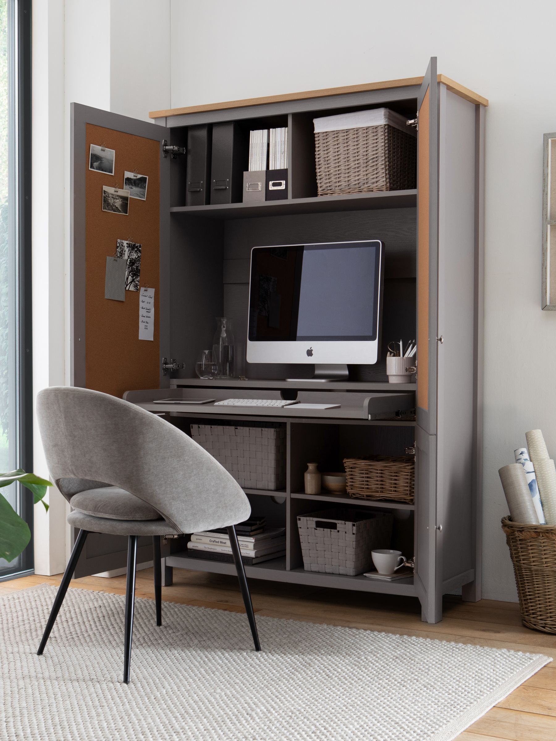 Buy Dove Grey Malvern Oak Effect Large Hideaway Desk from the Next UK online shop