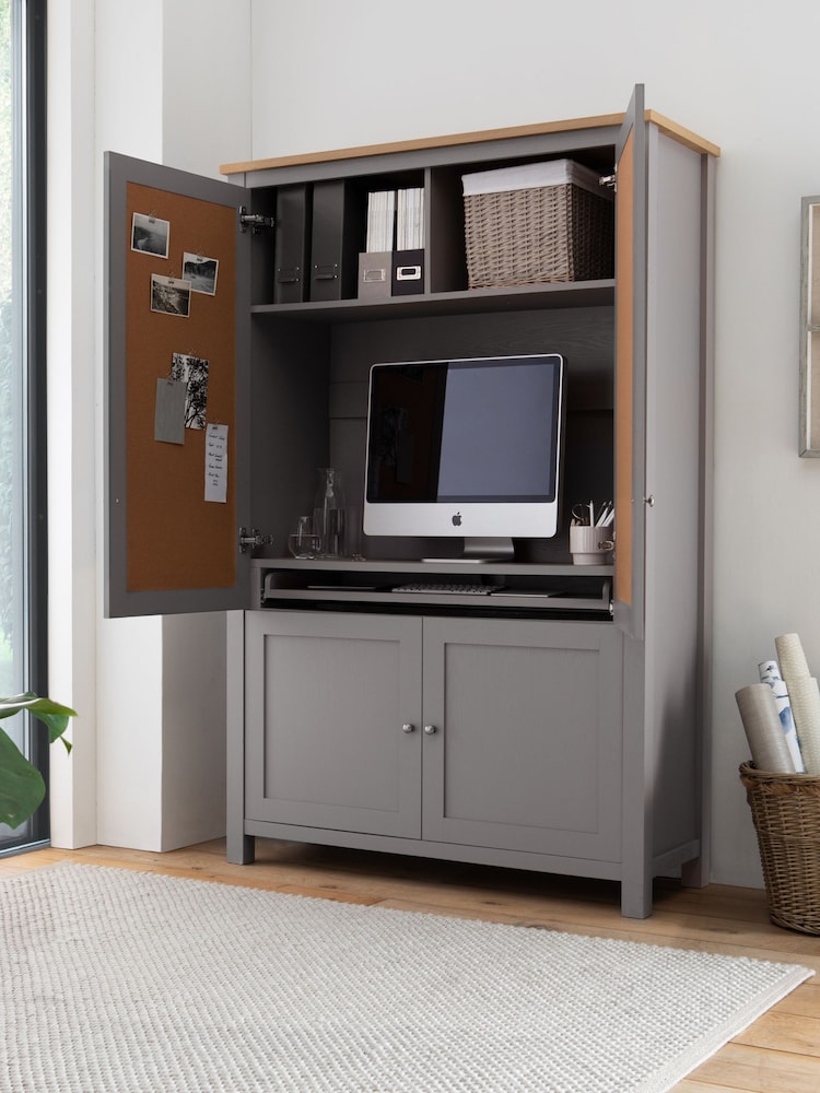 Dove Grey Malvern Oak Effect Large Hideaway Desk - Image 2 of 7