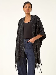 Poncho en maille thermocollante à motif diamant romain - Image 2 sur 4