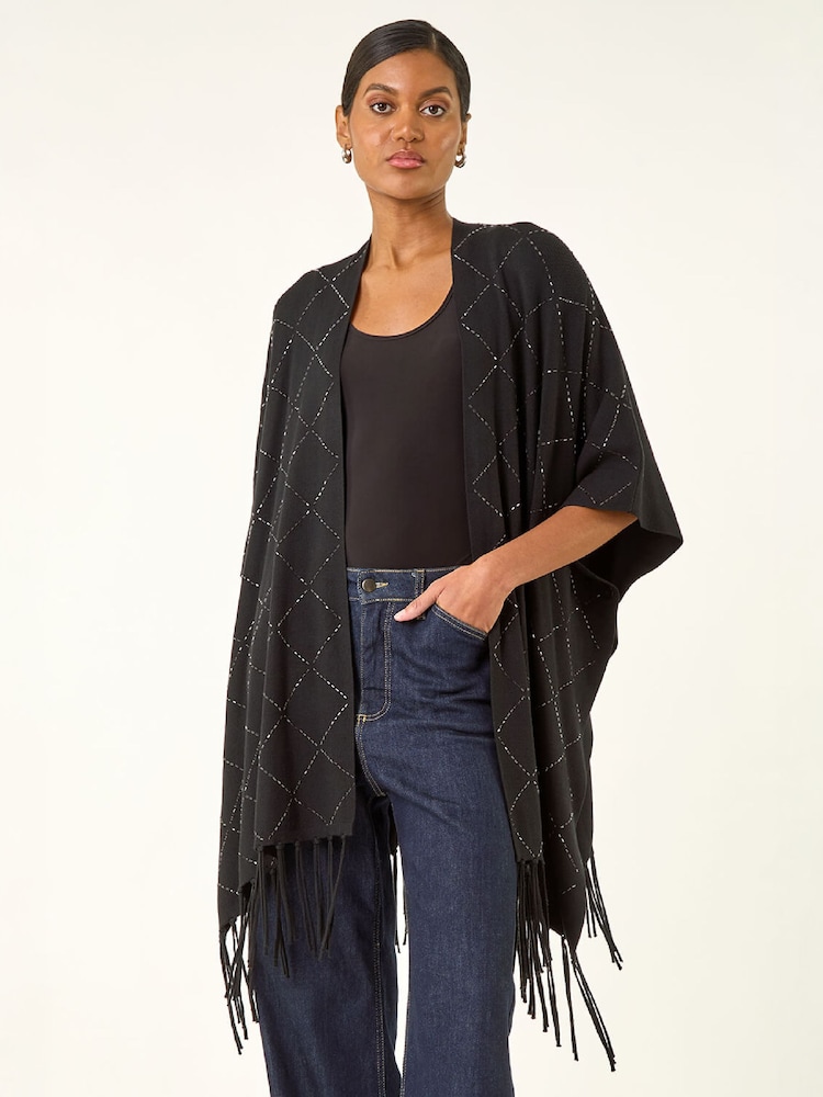 Poncho en maille thermocollante à motif diamant romain - Image 2 sur 4 Poncho en maille thermocollante à motif diamant romain - Image 2 sur 4
