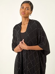 Poncho en maille thermocollante à motif diamant romain - Image 4 sur 4