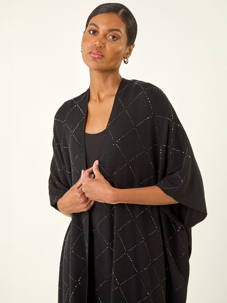 Poncho en maille thermocollante à motif diamant romain - Image 4 sur 4 Poncho en maille thermocollante à motif diamant romain - Image 4 sur 4