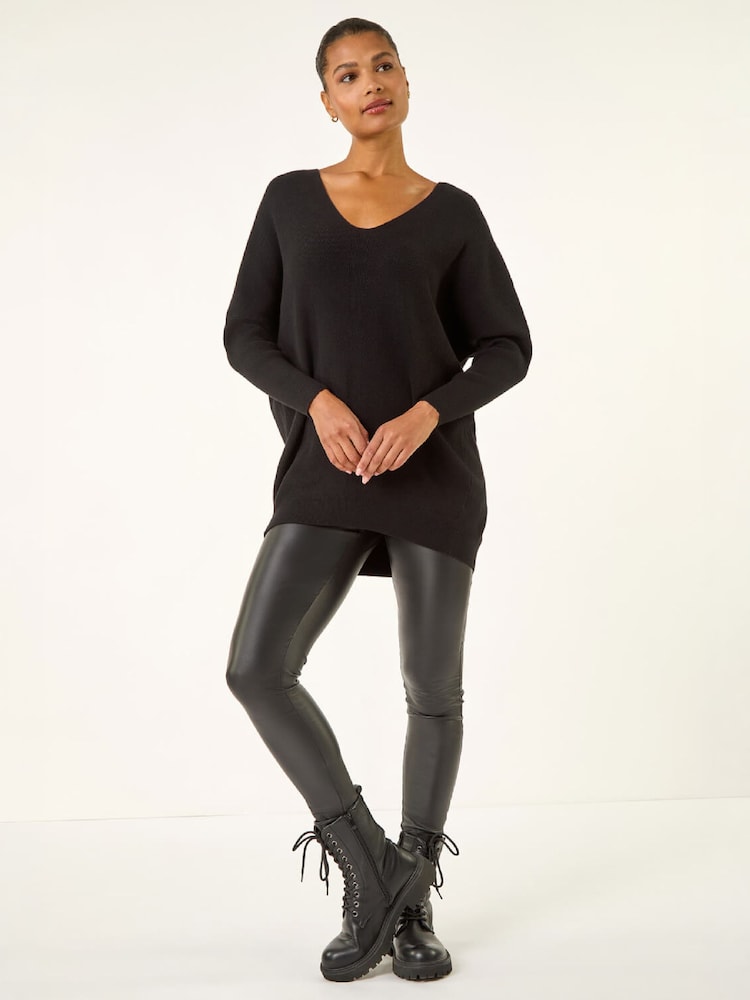 Roman Black Animal Print Eyelet Back Knit Jumper - Image 2 of 4 Roman Black Animal Print Eyelet Back Knit Jumper - Image 2 of 4