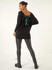 Roman Black Animal Print Eyelet Back Knit Jumper - Image 3 of 4