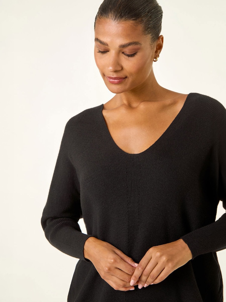 Roman Black Animal Print Eyelet Back Knit Jumper - Image 4 of 4 Roman Black Animal Print Eyelet Back Knit Jumper - Image 4 of 4