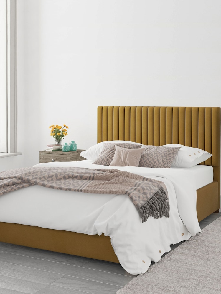 Aspire Furniture Ochre Yellow Upholstered End Lift Ottoman Storage Bed - Image 6 of 6