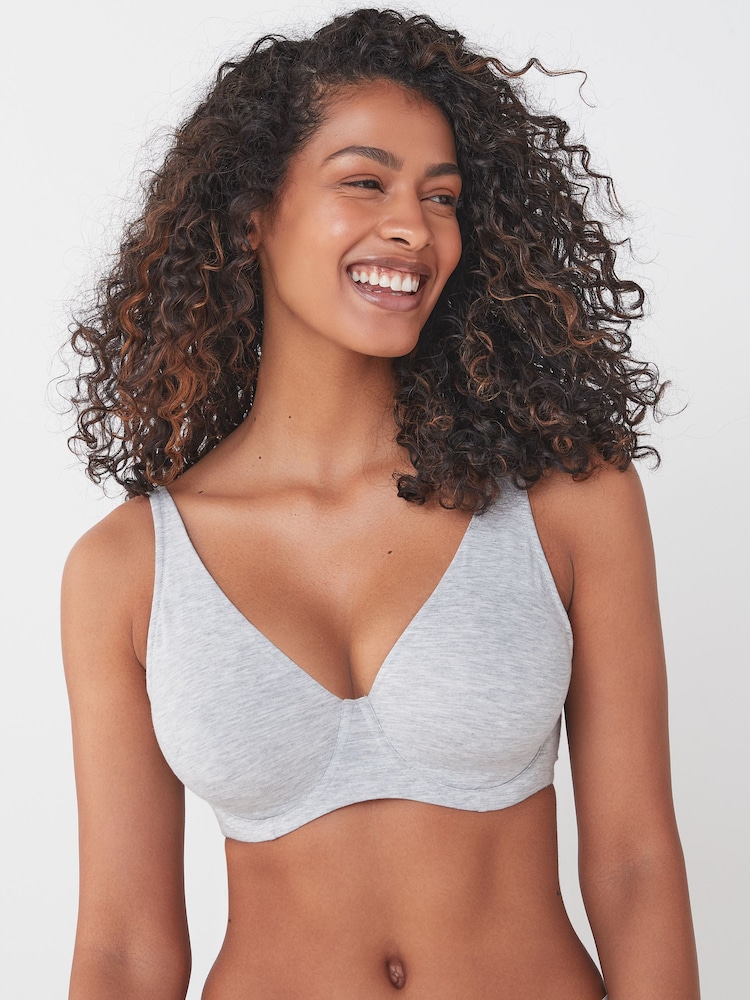 Black/Grey Marl/White Non Pad Full Cup DD+ Cotton Blend Ultimate Comfort Bras 3 Pack - Image 3 of 11