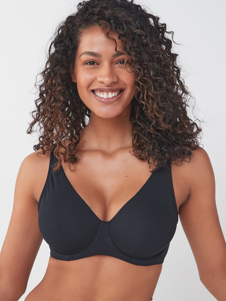 Black/Grey Marl/White Non Pad Full Cup DD+ Cotton Blend Ultimate Comfort Bras 3 Pack - Image 4 of 11