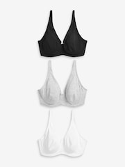 Black/Grey Marl/White Non Pad Full Cup DD+ Cotton Blend Ultimate Comfort Bras 3 Pack - Image 7 of 11