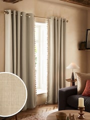 Light Natural Next Textured Tassel Edge Eyelet Blackout/Thermal Curtains - Image 1 of 7
