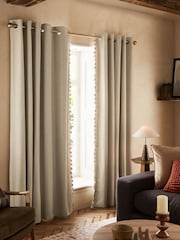 Light Natural Next Textured Tassel Edge Eyelet Blackout/Thermal Curtains - Image 3 of 7