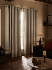 Light Natural Next Textured Tassel Edge Eyelet Blackout/Thermal Curtains - Image 4 of 7