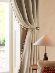 Light Natural Next Textured Tassel Edge Eyelet Blackout/Thermal Curtains - Image 5 of 7