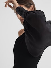 Reiss Black Maeve One-Shoulder Blouson Sleeve Midi Dress - Image 4 of 5