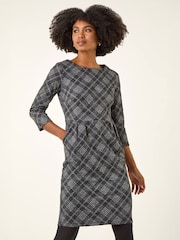 Roman Grey Checked Front Pleat Shift Dress - Image 1 of 4
