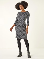 Roman Grey Checked Front Pleat Shift Dress - Image 2 of 4
