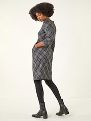 Roman Grey Checked Front Pleat Shift Dress - Image 3 of 4